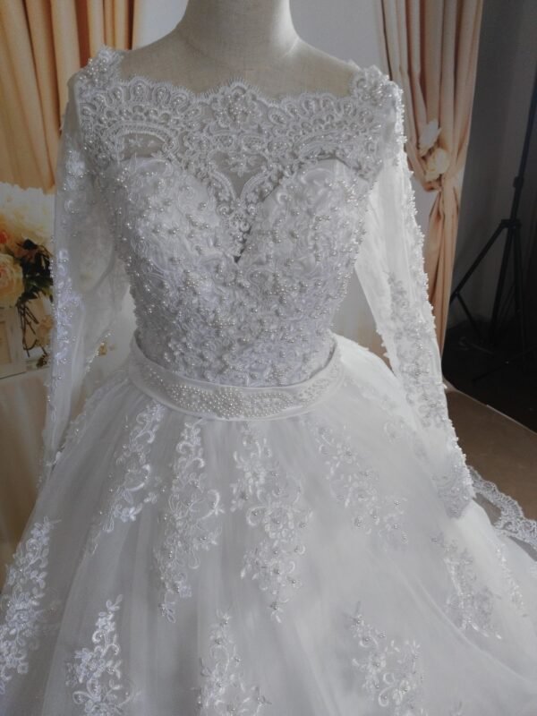 Women's Pearl Embellished Wedding Dress - Image 4