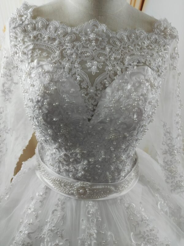 Women's Pearl Embellished Wedding Dress - Image 5