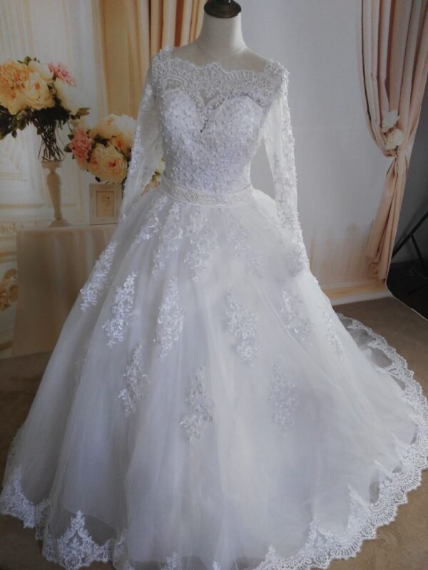 Women's Pearl Embellished Wedding Dress - Image 3