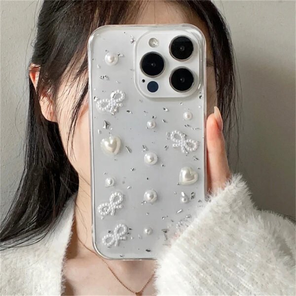Cute Phone Case For iPhone 16 15 14 13 12 11 Pro Max X XS Max MiNi Plus Korea Girl Soft Cover Epoxy Glitter Shell - Image 4